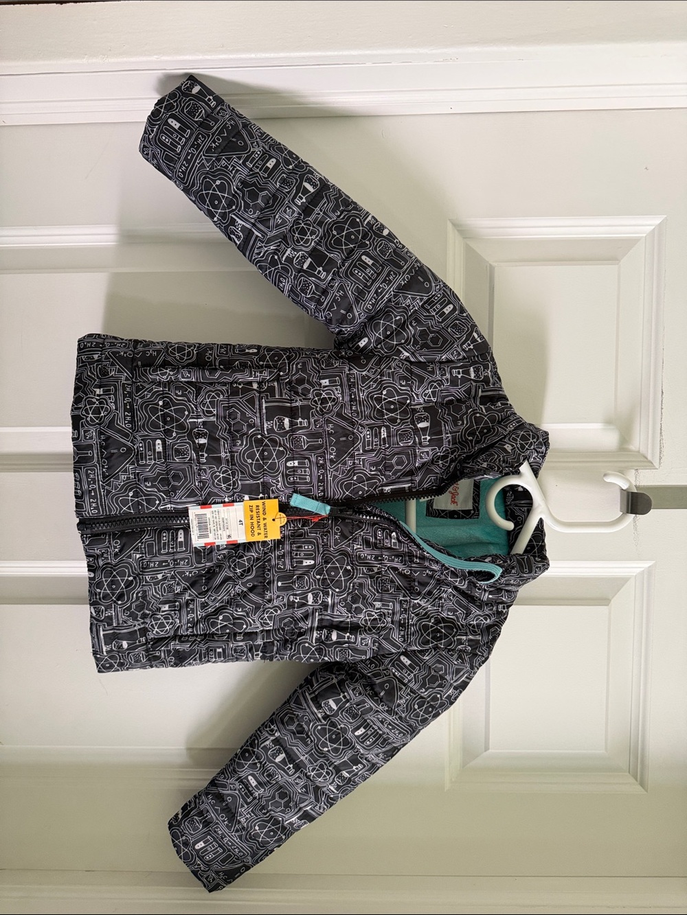 Cat & Jack Black Graphic Puffer Jacket with Teal Trim